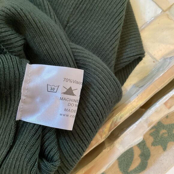Collectif Vintage Green Ribbed Short Sleeve Knit MIDI Dress Collar, Size 2 - Picture 16 of 16
